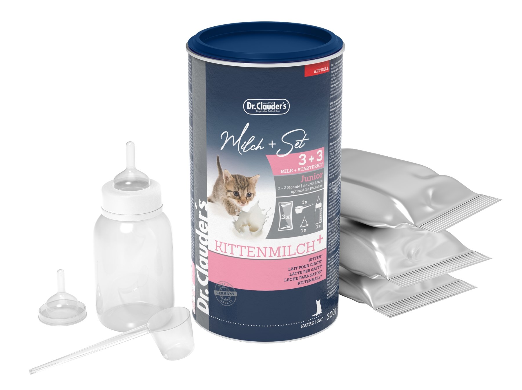 Набір Замінник материнського молока Dr.Clauder's Pro Life Kitten Milk Plus 200 г для кошенят, годуючих кішок, старих та ослаблених тварин +пляшечка + 2 соски